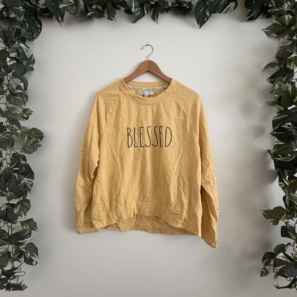 Rae Dunn Long Sleeve Graphic Blessed Crewneck Sweater Yellow Women’s Size L - Picture 1 of 8